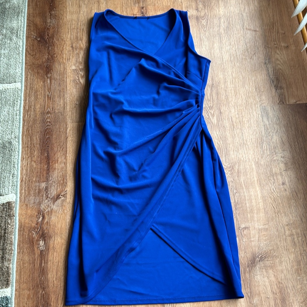 Large royal blue sleeveless dress.